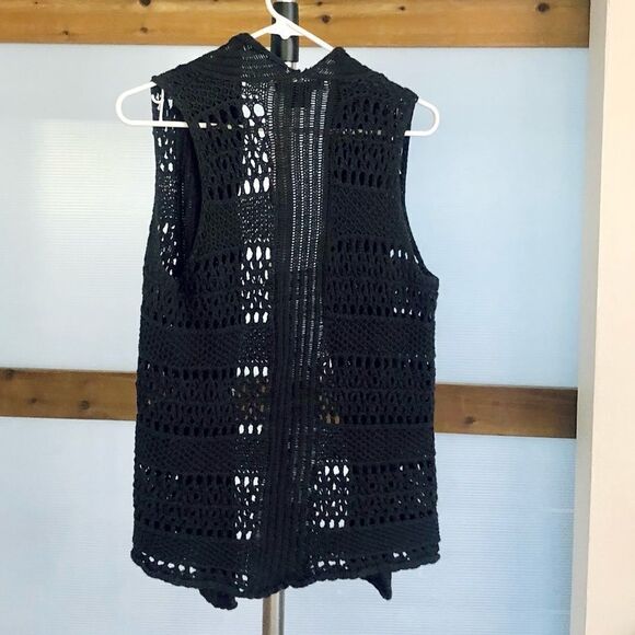 Calvin KLEIN Dark Grey Open Knit‎ Sleeveless Cardigan Vest Sz XS - Picture 3 of 7